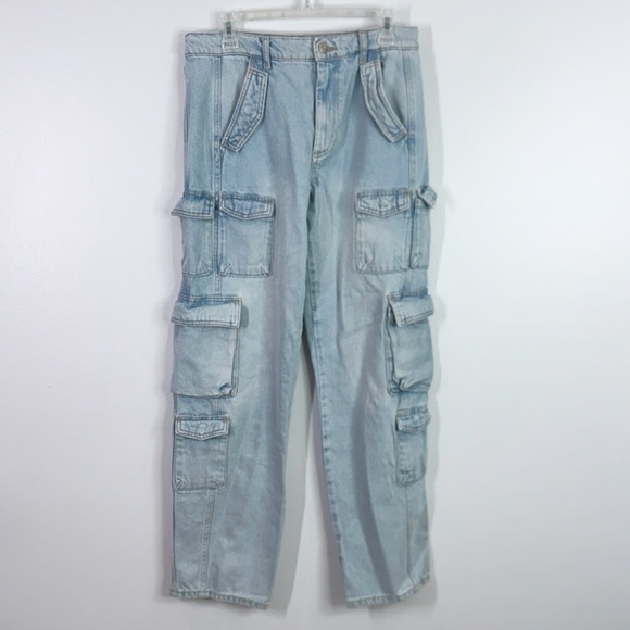 Zara multi cargo pocket high rise waisted straight leg jeans size 6 - Picture 1 of 8